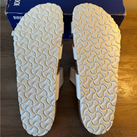 Birkenstock Franca Sandals in Patent White with Gold Buckles - Picture 6 of 11